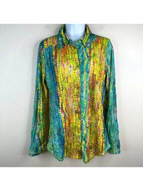 Vintage SnoSkins Artsy Top Small Maximalist‎ Statement Crinkle Button Up Shirt